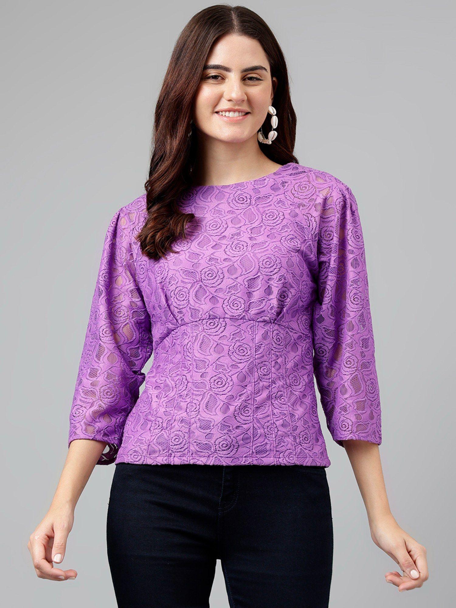 women's lavender self design nylon stretch knit top