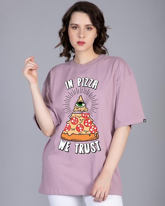 women's lavender trust in pizza graphic printed oversized t-shirt