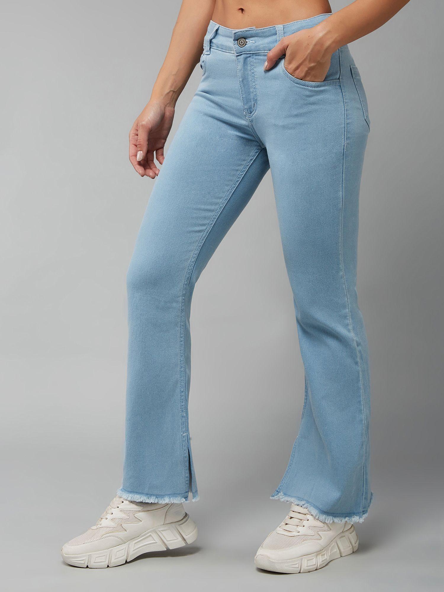 women's light blue bootcut high rise denim stretchable jeans