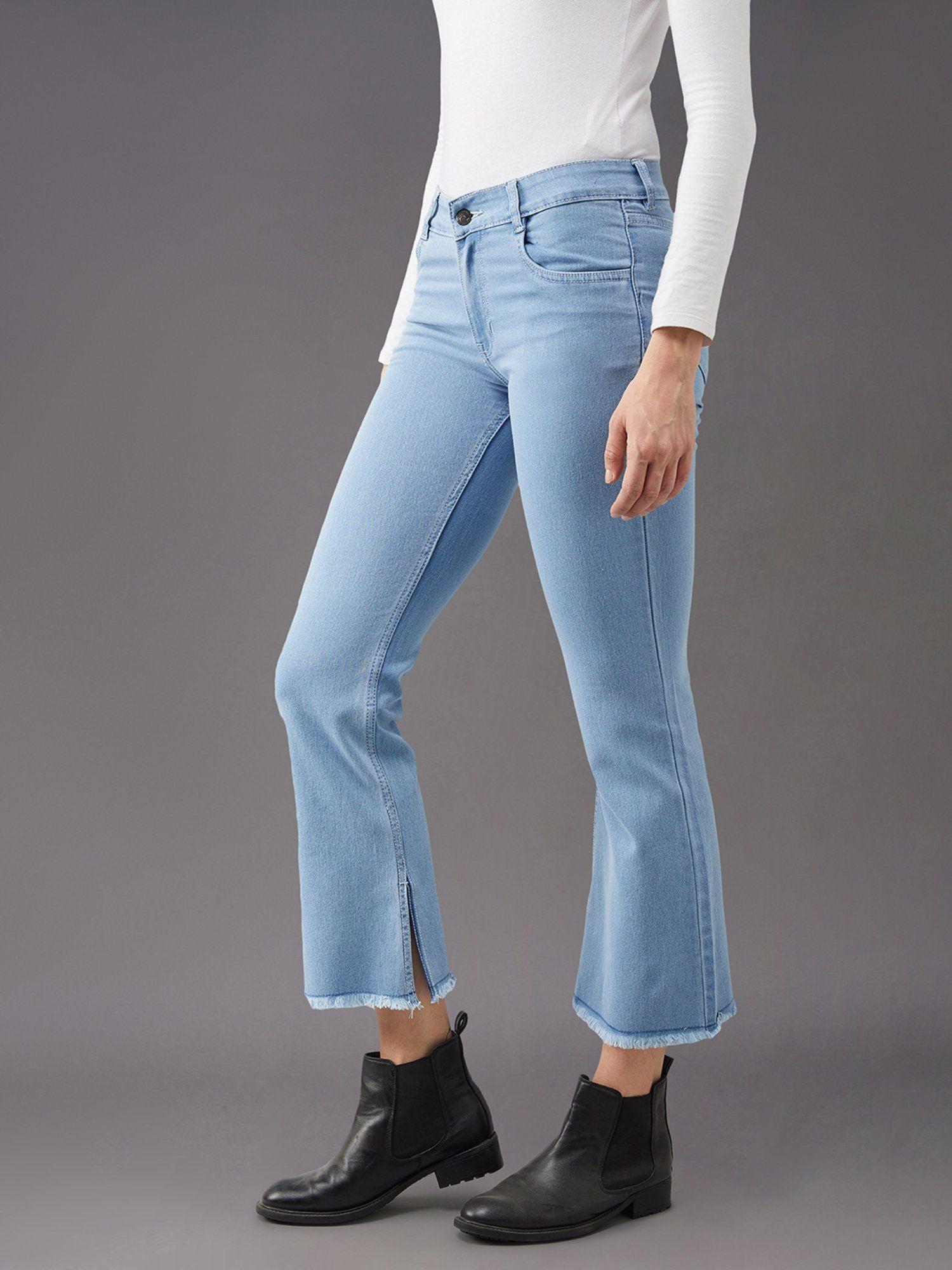 women's light blue bootcut high rise denim stretchable jeans