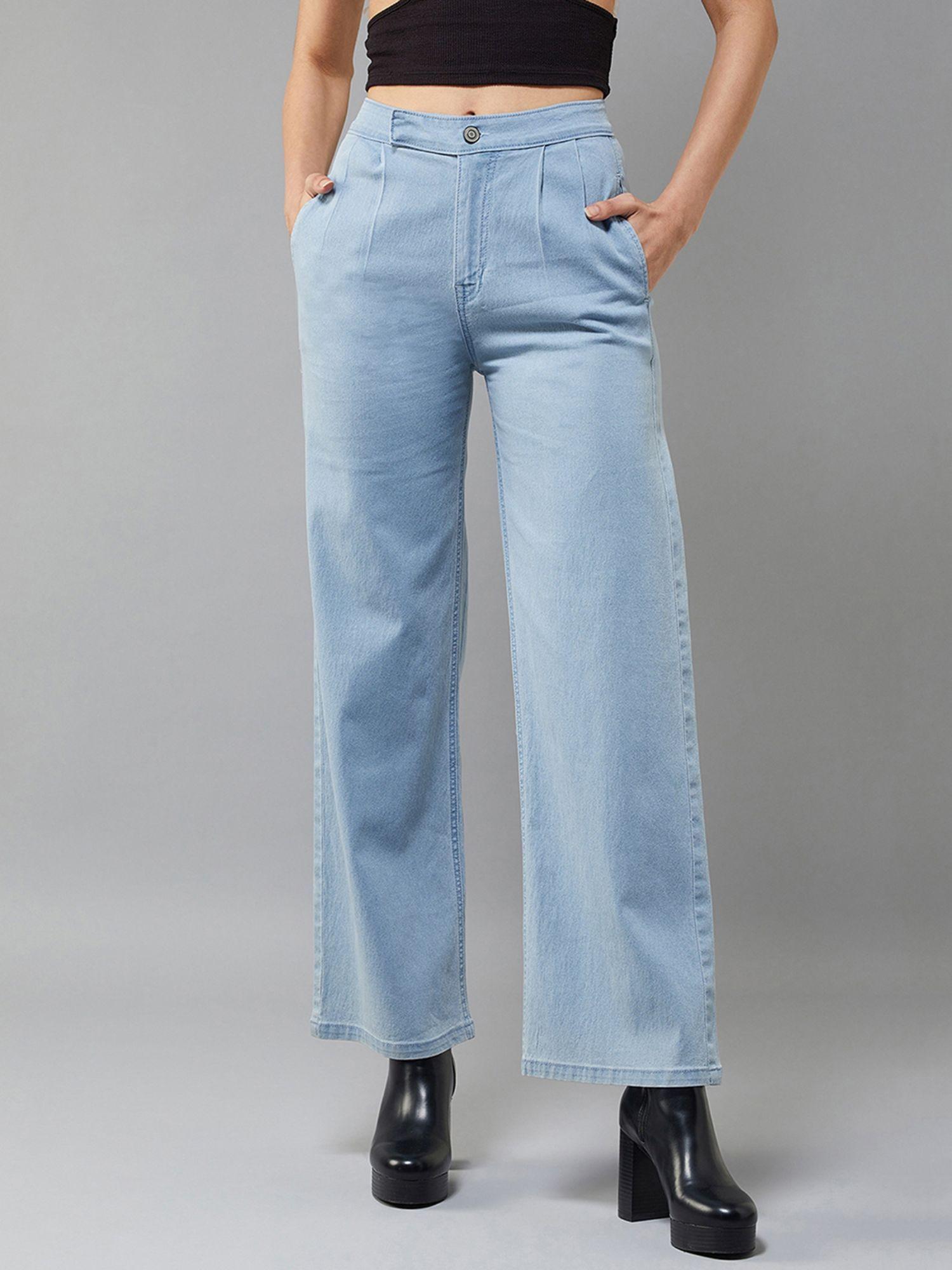 women's light blue wide-leg high rise clean look regular stretchable denim jeans