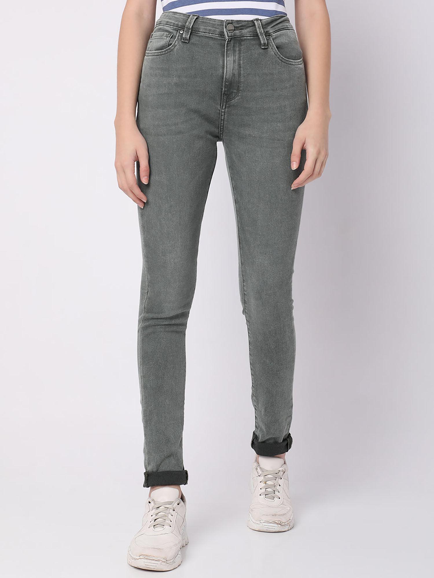 women's light grey cotton skinny fit regular length jeans (adora)