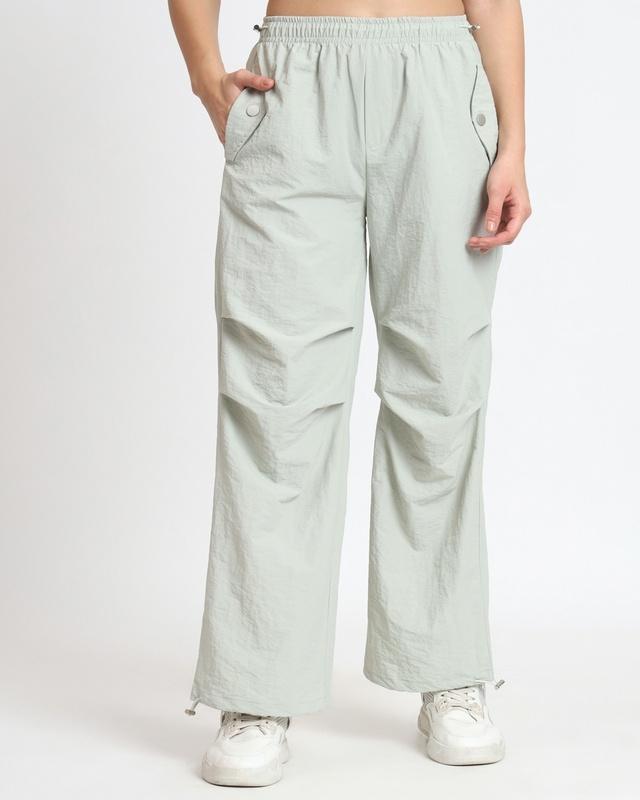 women's light grey tapered fit parachute pants