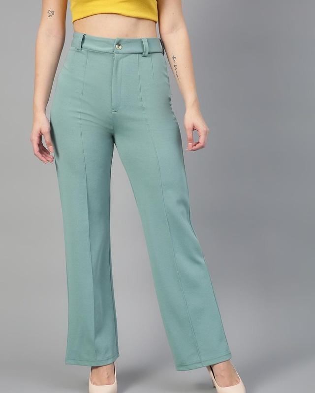 women's light moss green straight fit trousers