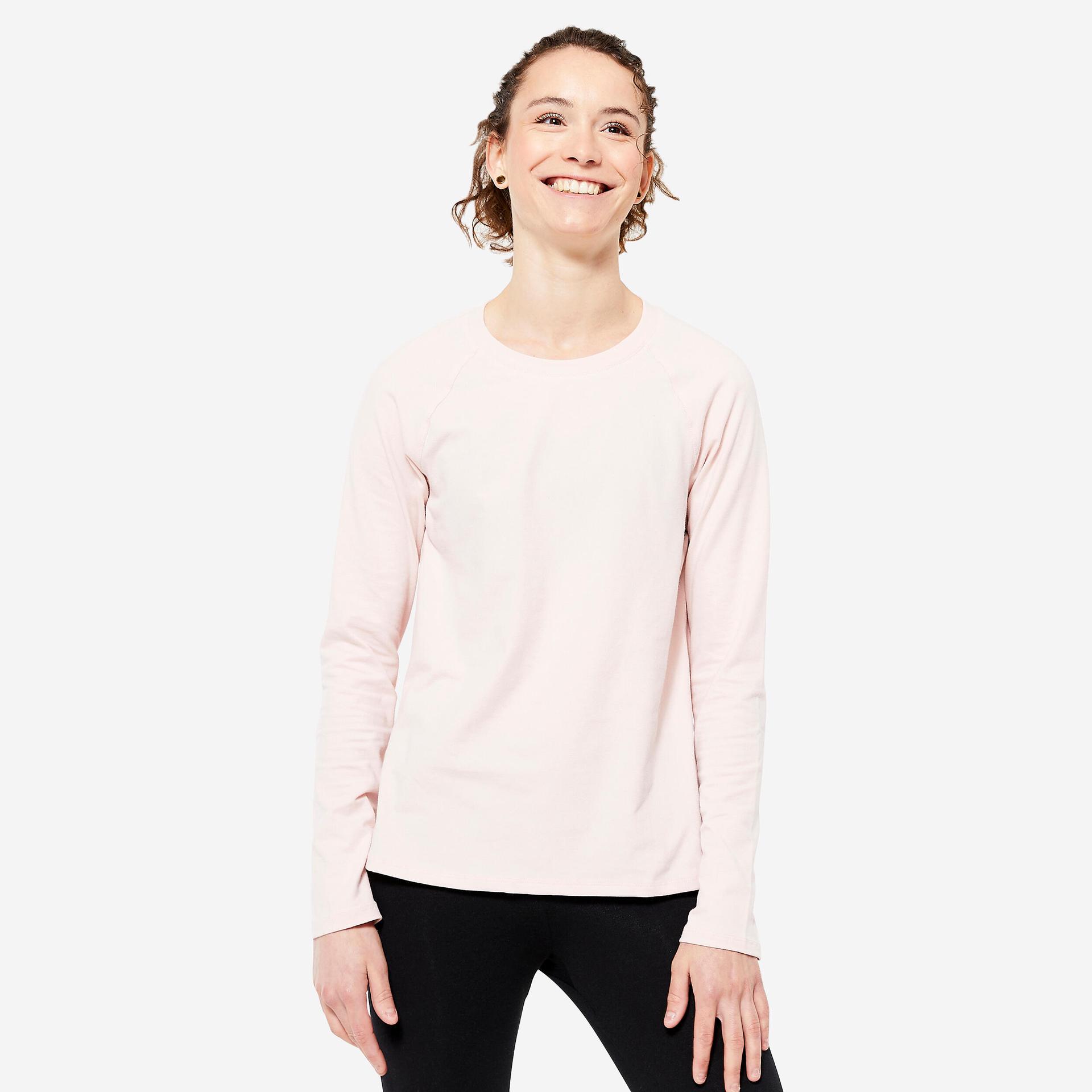 women's long-sleeved fitness t-shirt 500 - pink