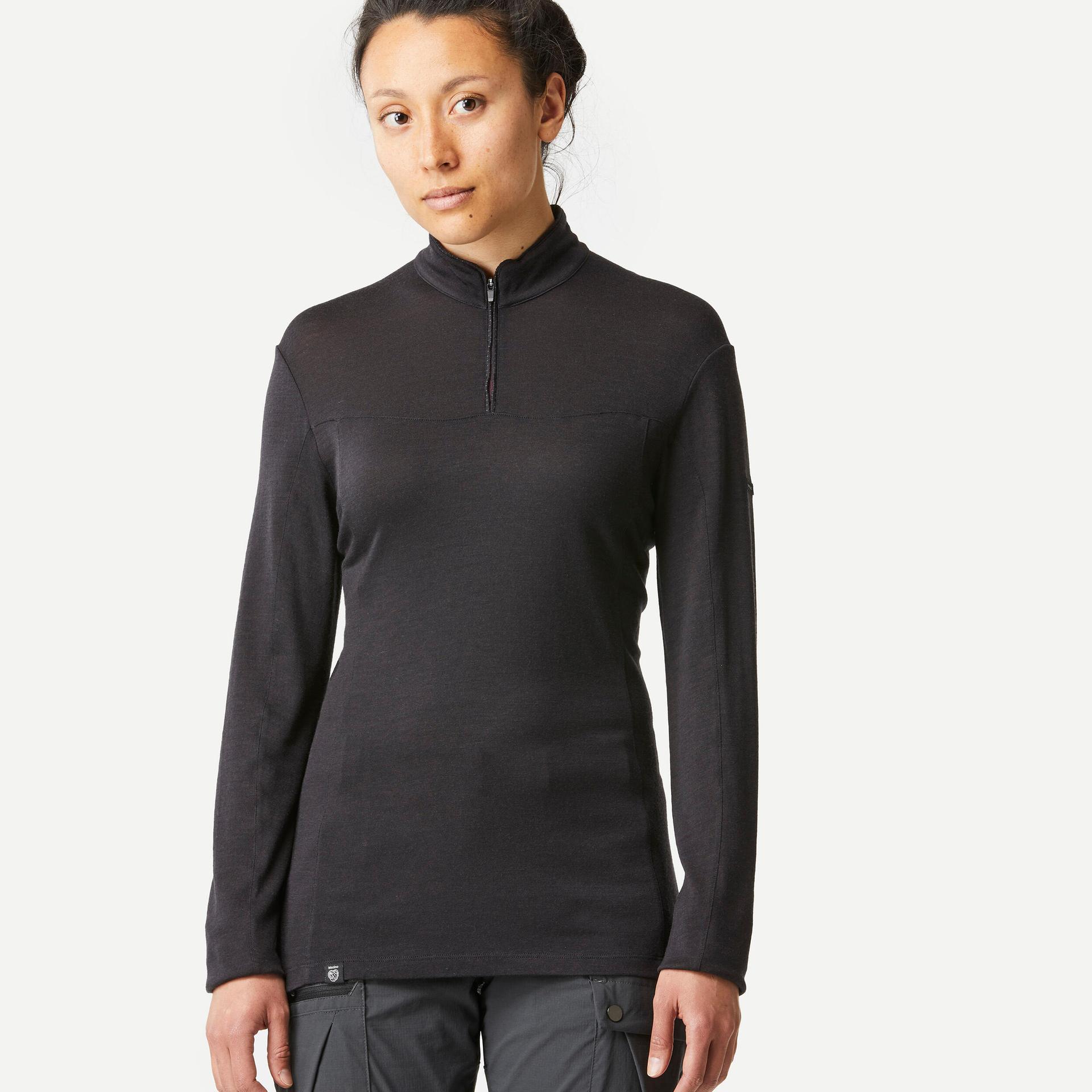 women's long-sleeved merino zipped neck t-shirt - mt500