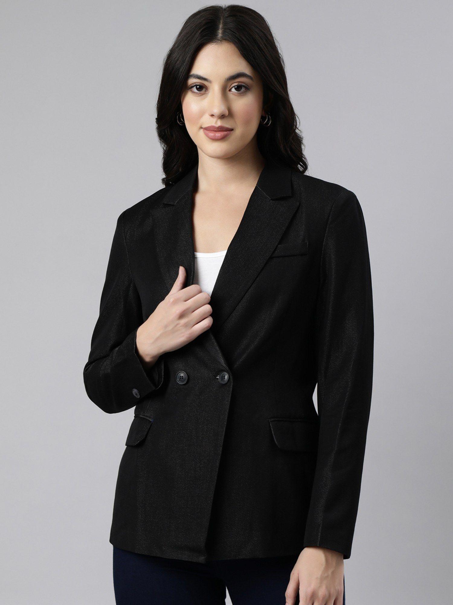 women's long sleeves notched lapel black double-breasted blazer
