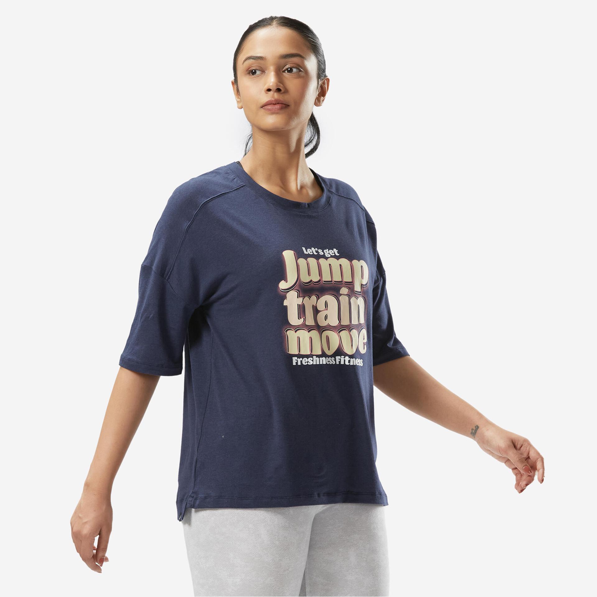 women's loose-fit fitness t-shirt 520 - navy blue print