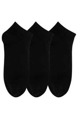 women's low ankle length cotton socks - pack of 3 - black