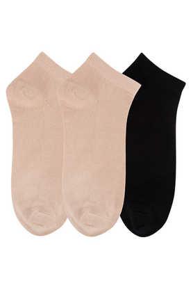 women's low ankle length cotton socks - pack of 3 - multi