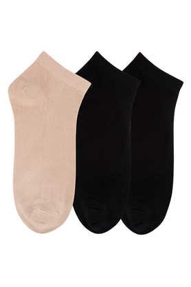 women's low ankle length cotton socks - pack of 3 - multi