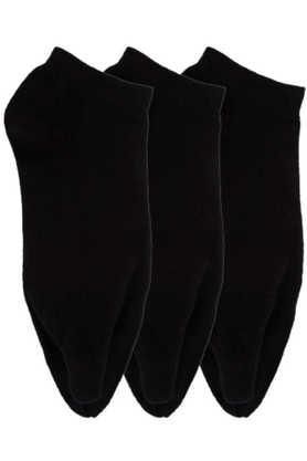 women's low ankle length cotton thumb socks pack of 3 - black