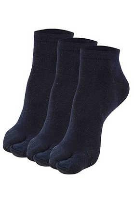 women's low ankle length cotton thumb socks pack of 3 - navy