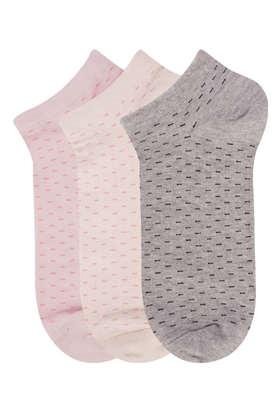 women's low ankle length dotted lines cotton socks - pack of 3 - multi