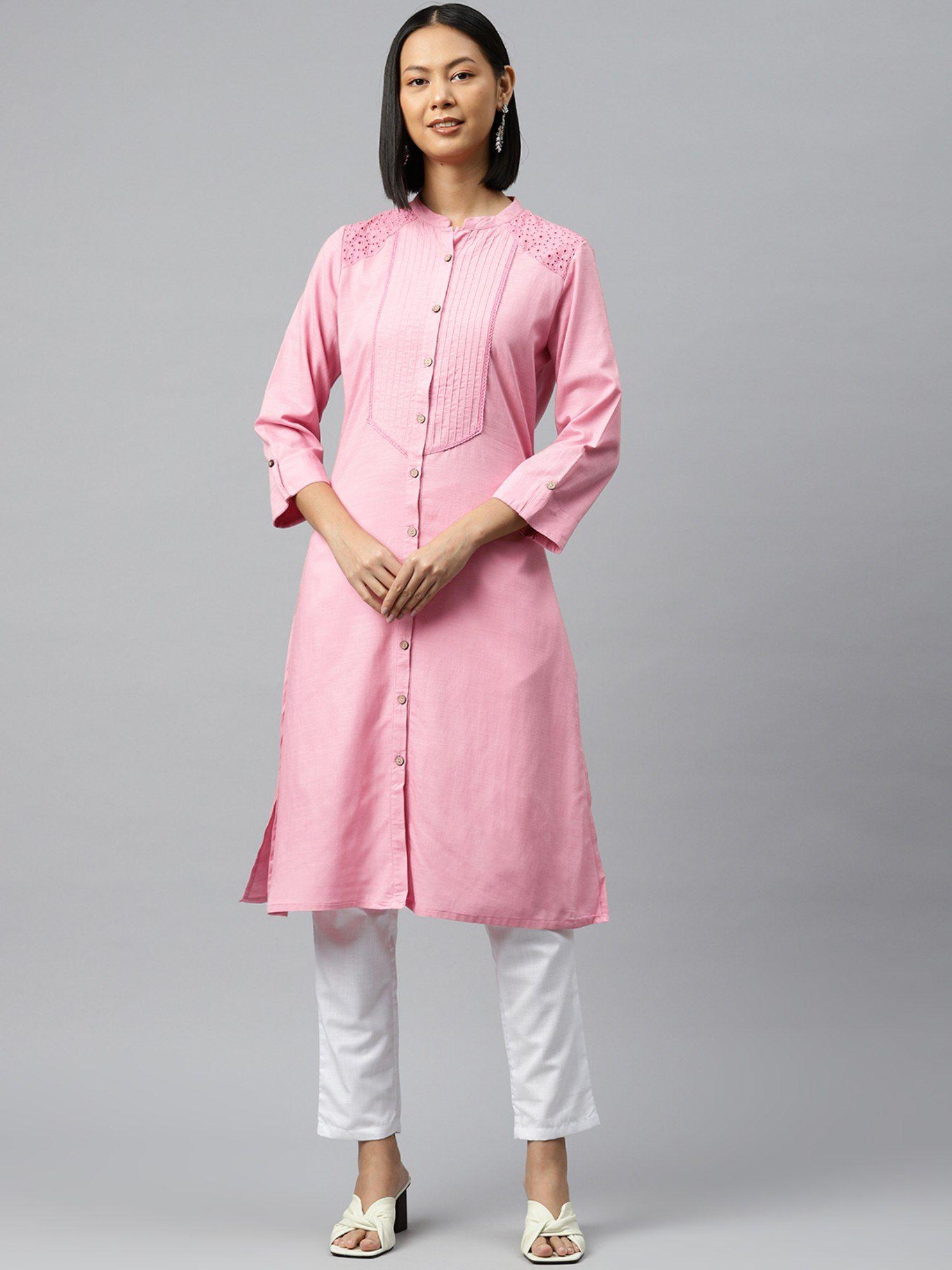 women's mandarin neck schiffli pure cotton kurta