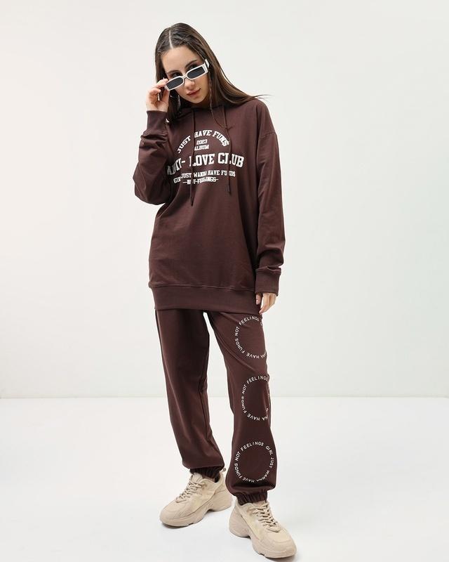 women's maroon anti love graphic printed co-ordinates