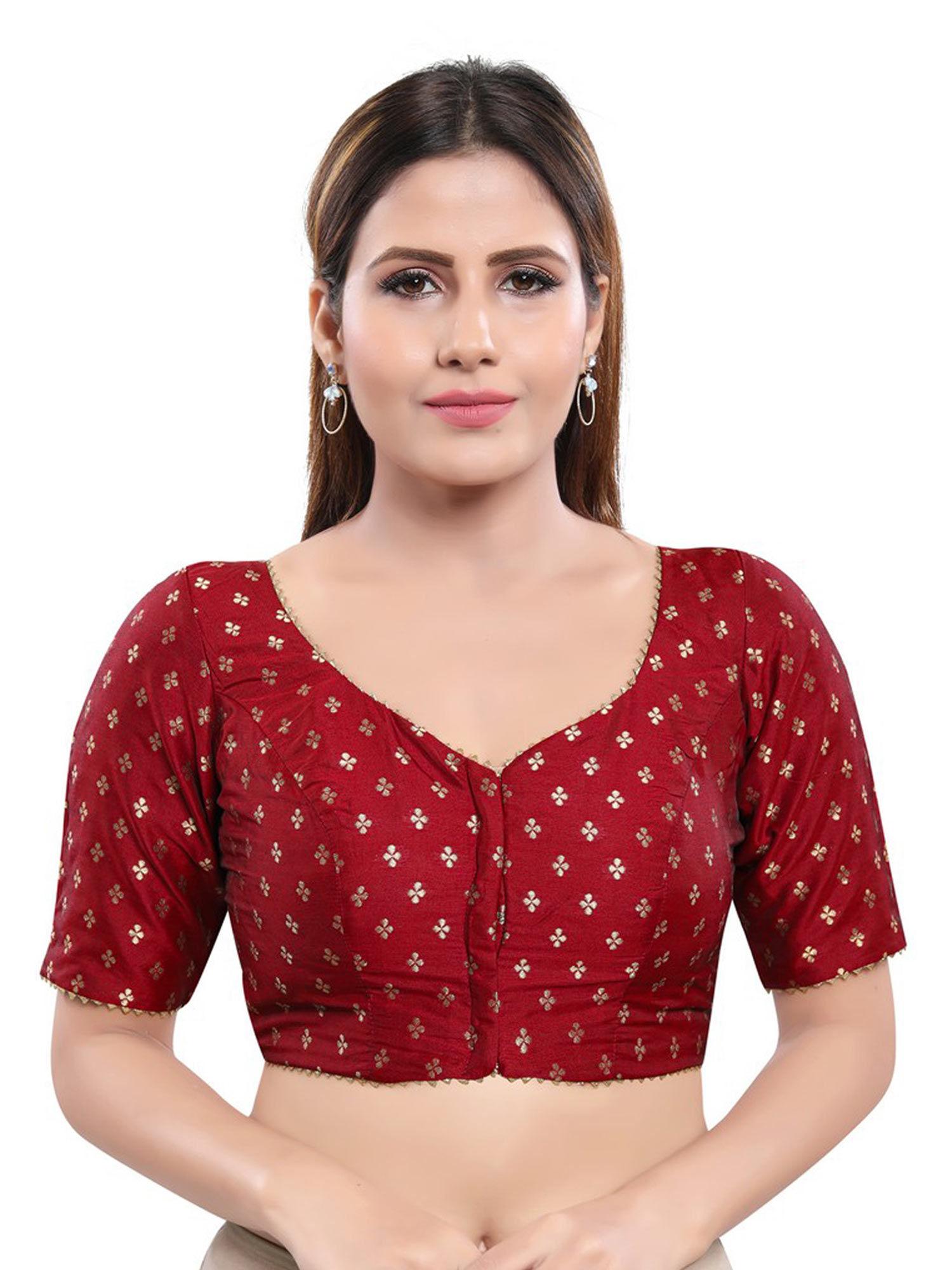 women's maroon jacquard readymade saree blouse