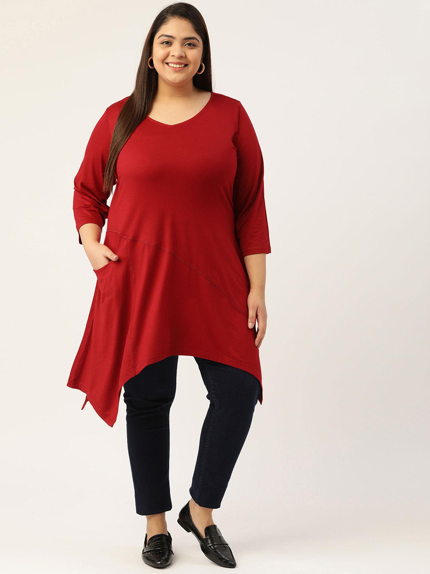 women's maroon solid color longline top