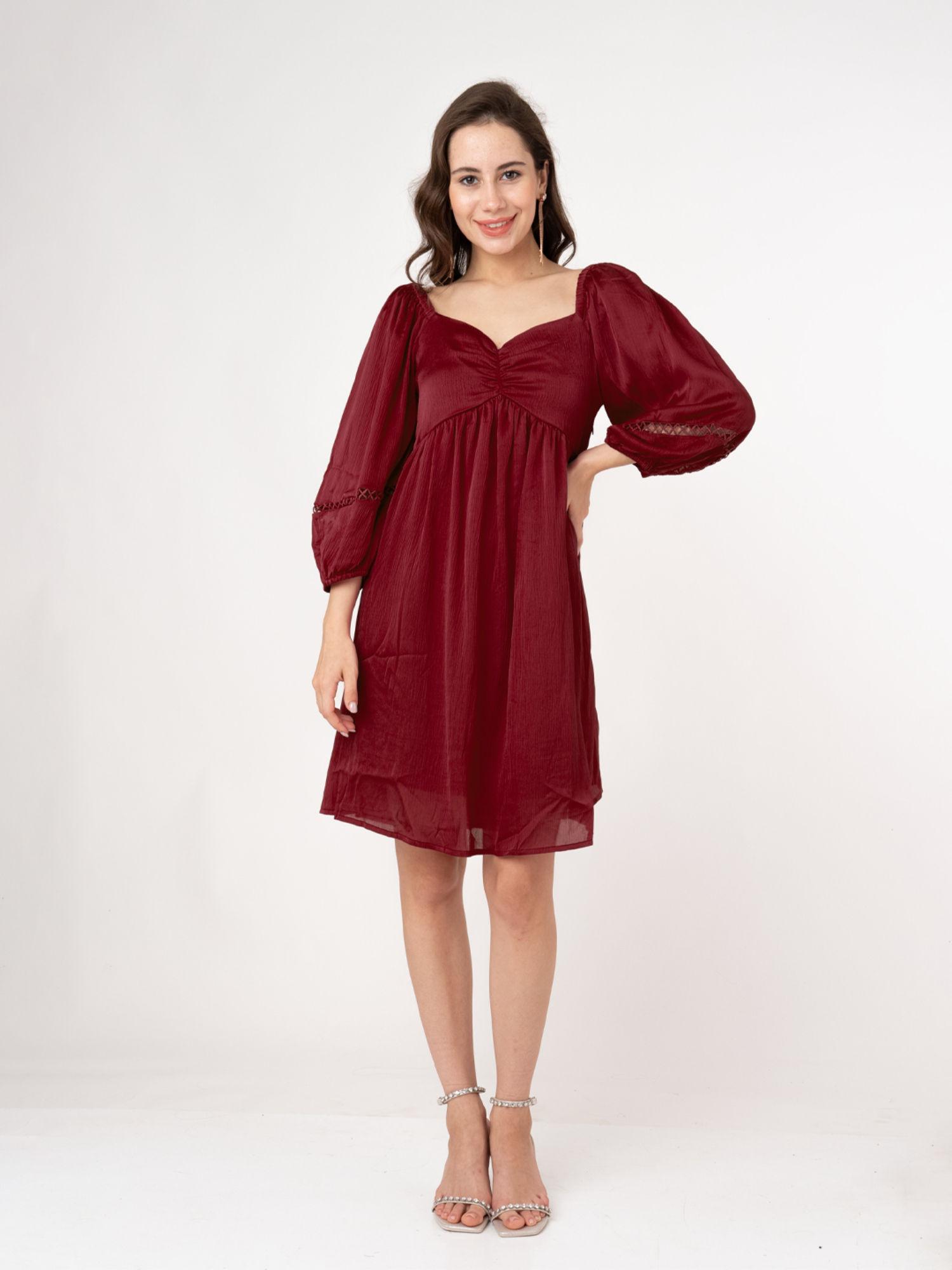 women's maroon solid regular knee length dress