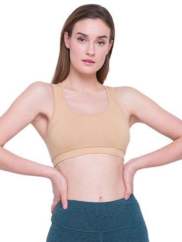 women's medium impact cotton removable padded wirefree sports bra - nude