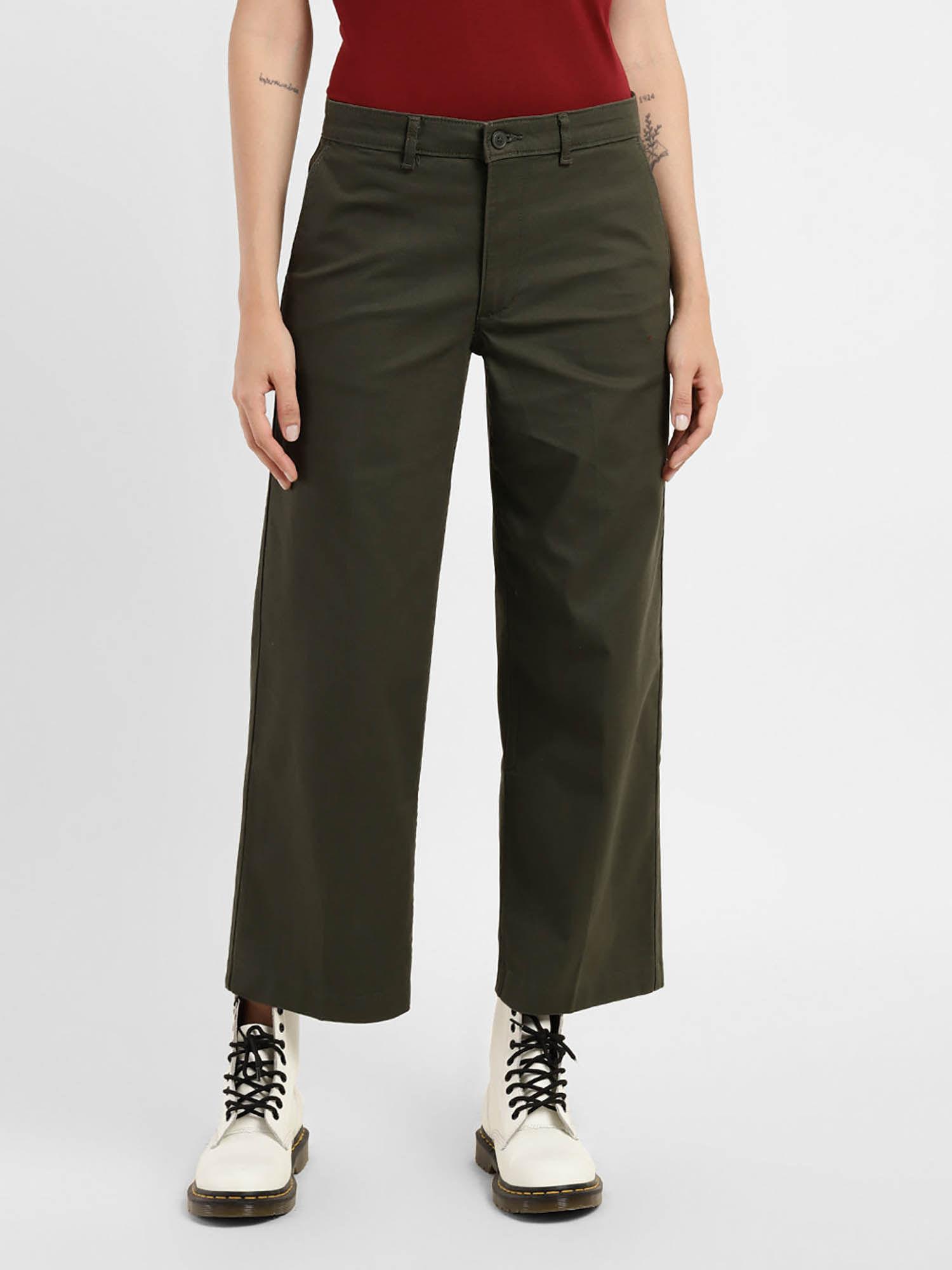 women's mid rise olive relaxed fit pant