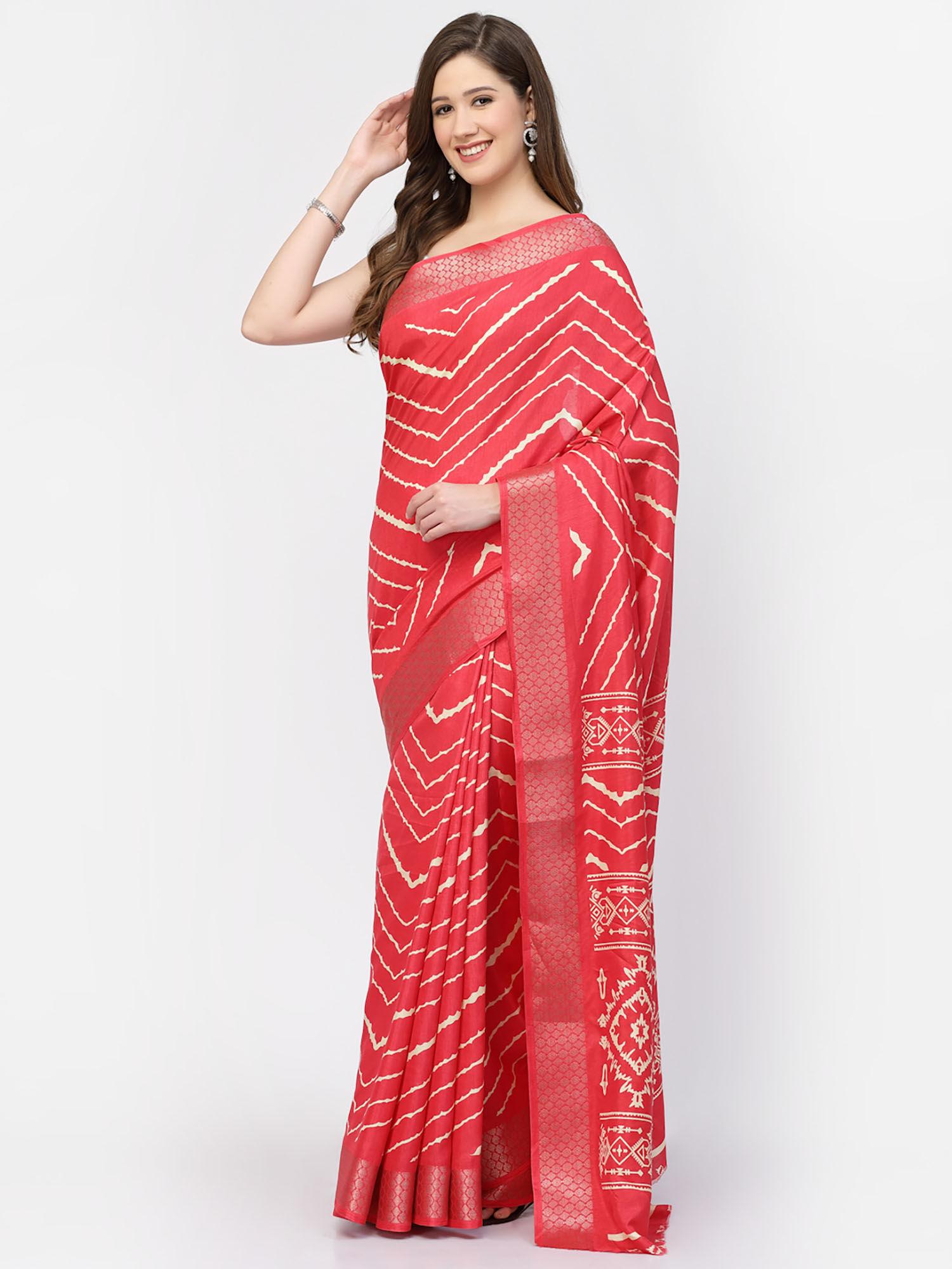 women's modal cotton zig zag printed saree with unstitched blouse