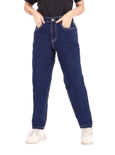 women's mom fit jeans i denim ankle length stretchable pant with curved pocket i clean solid high waist loose fit pants i stylish & trendy look i for office party home girls & women (36, blue)