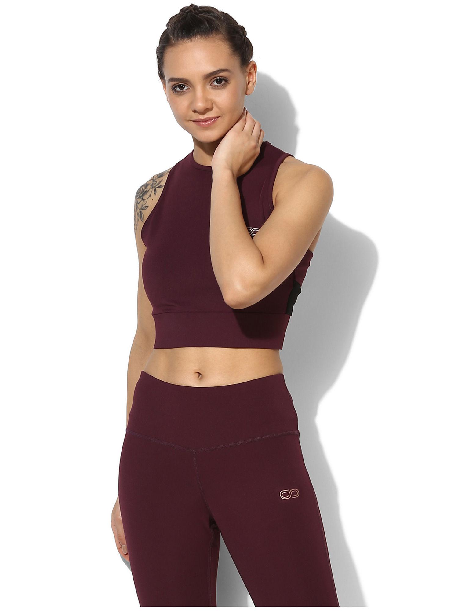 women's moto crop tee - maroon