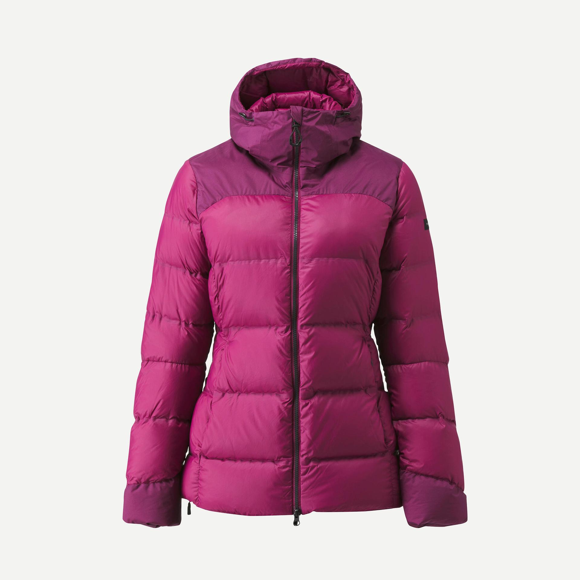 women's mountain trekking down jacket with hood - mt900 -18°c purple