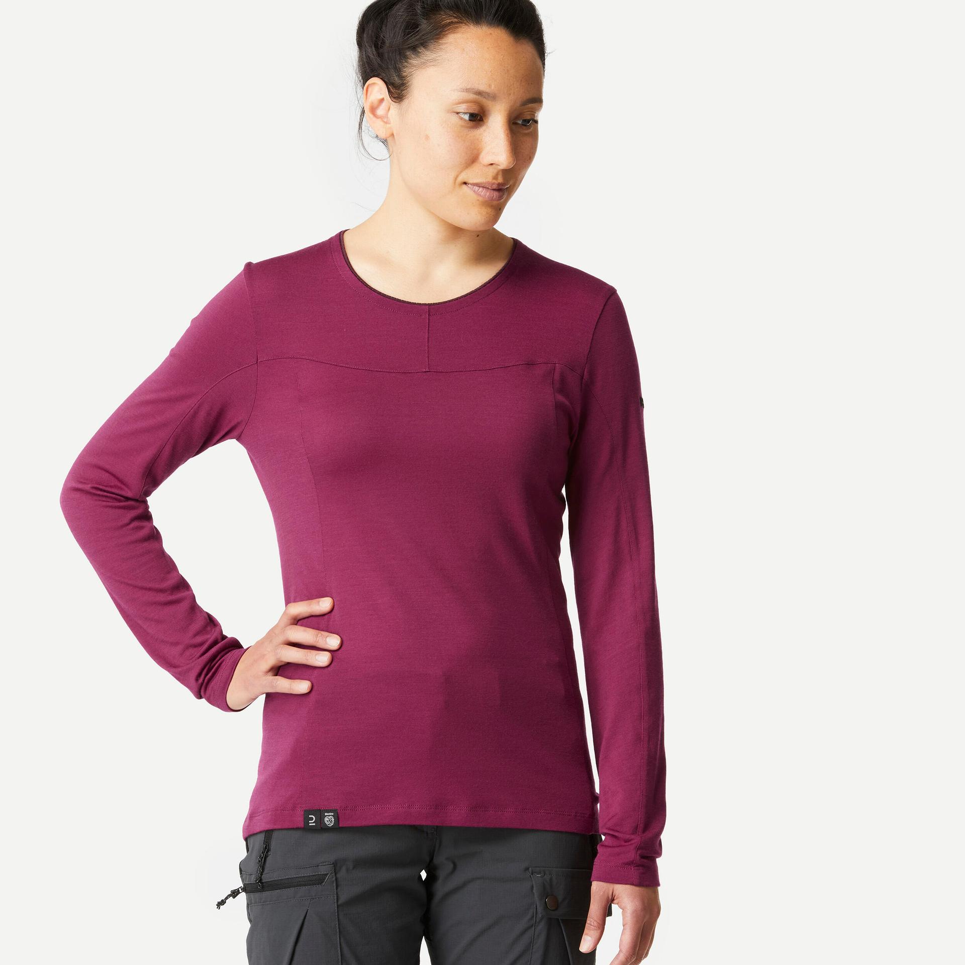 women's mt500 long sleeve merino wool t-shirt  - burgundy