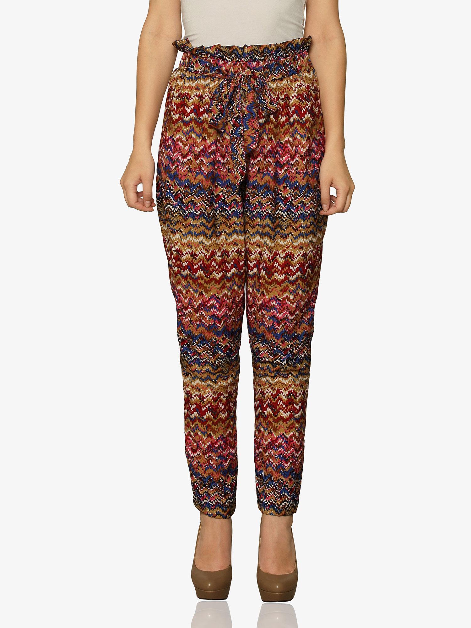 women's multi-coloured high waist solid pants