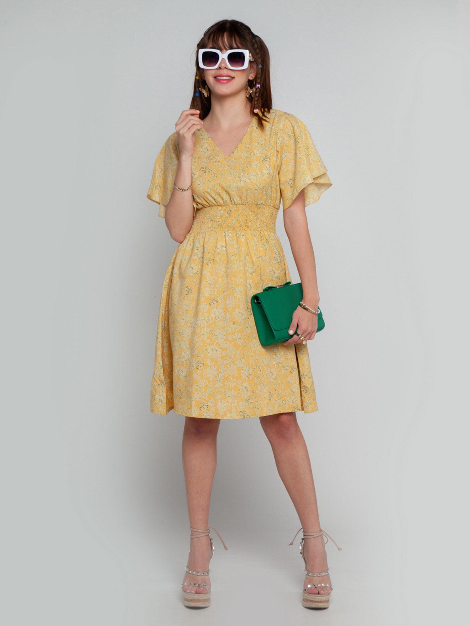 women's mustard floral mini dress