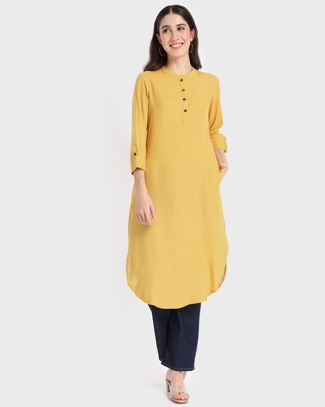 women's mustard long kurta