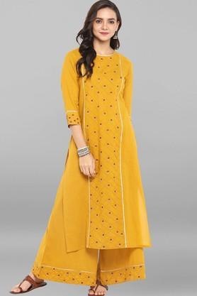 women's mustard pure cotton kurta with palazzo (set097) - yellow