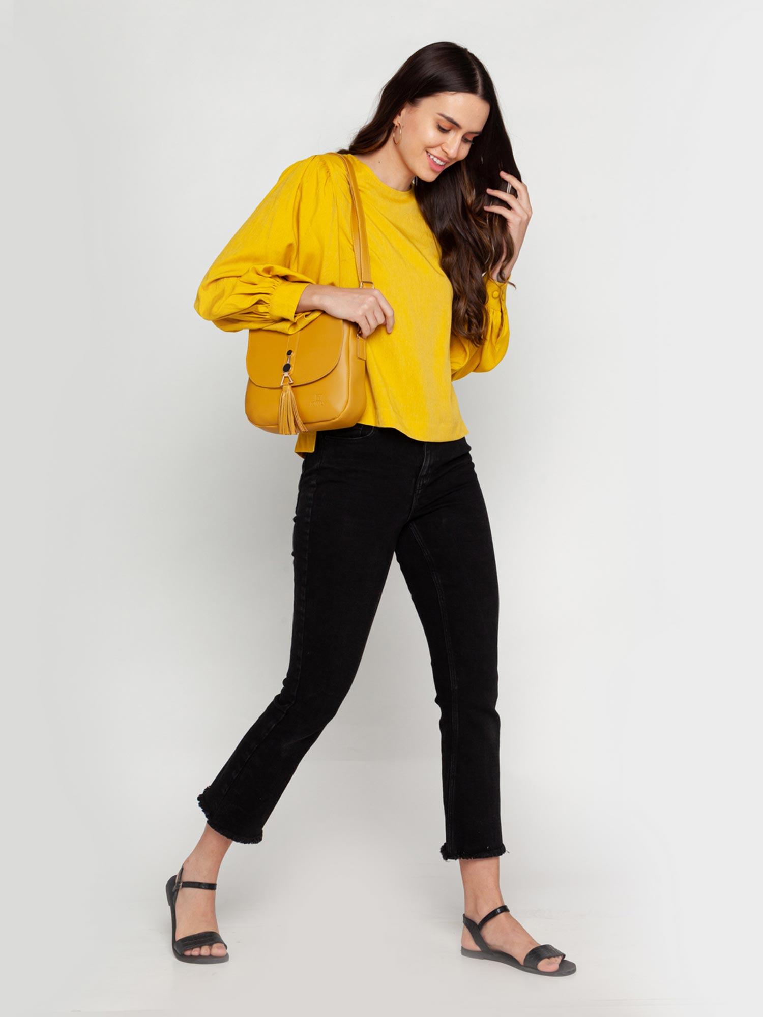 women's mustard solid top