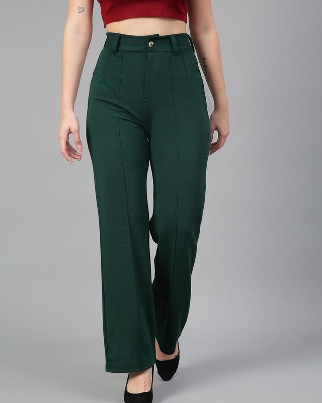 women's myrtle green straight fit trousers