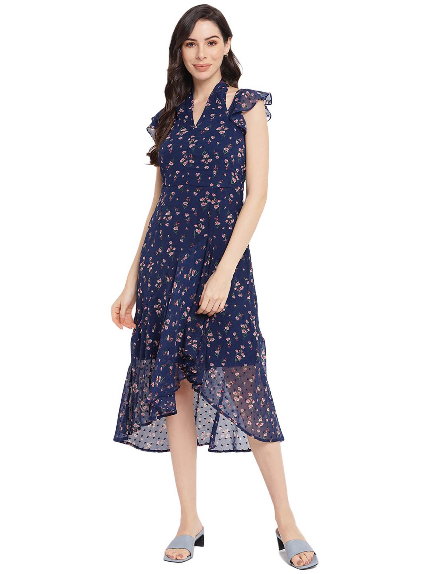 women's navy blue cap sleeve dress