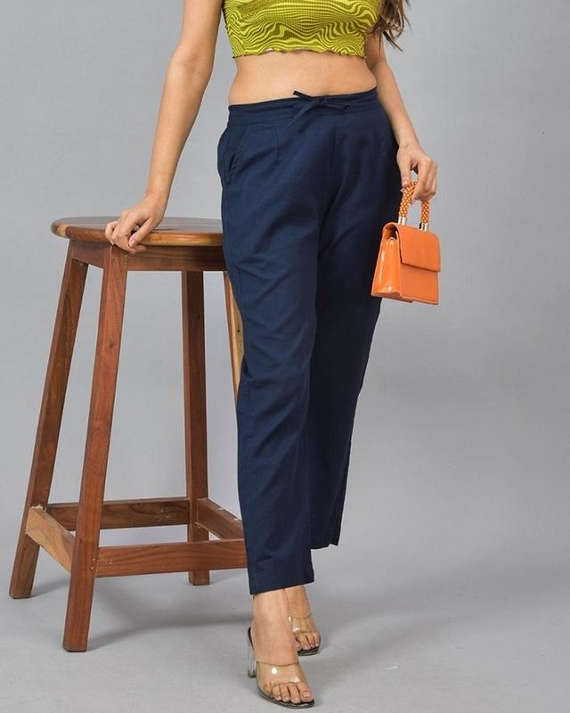 women's navy blue relaxed fit casual pants
