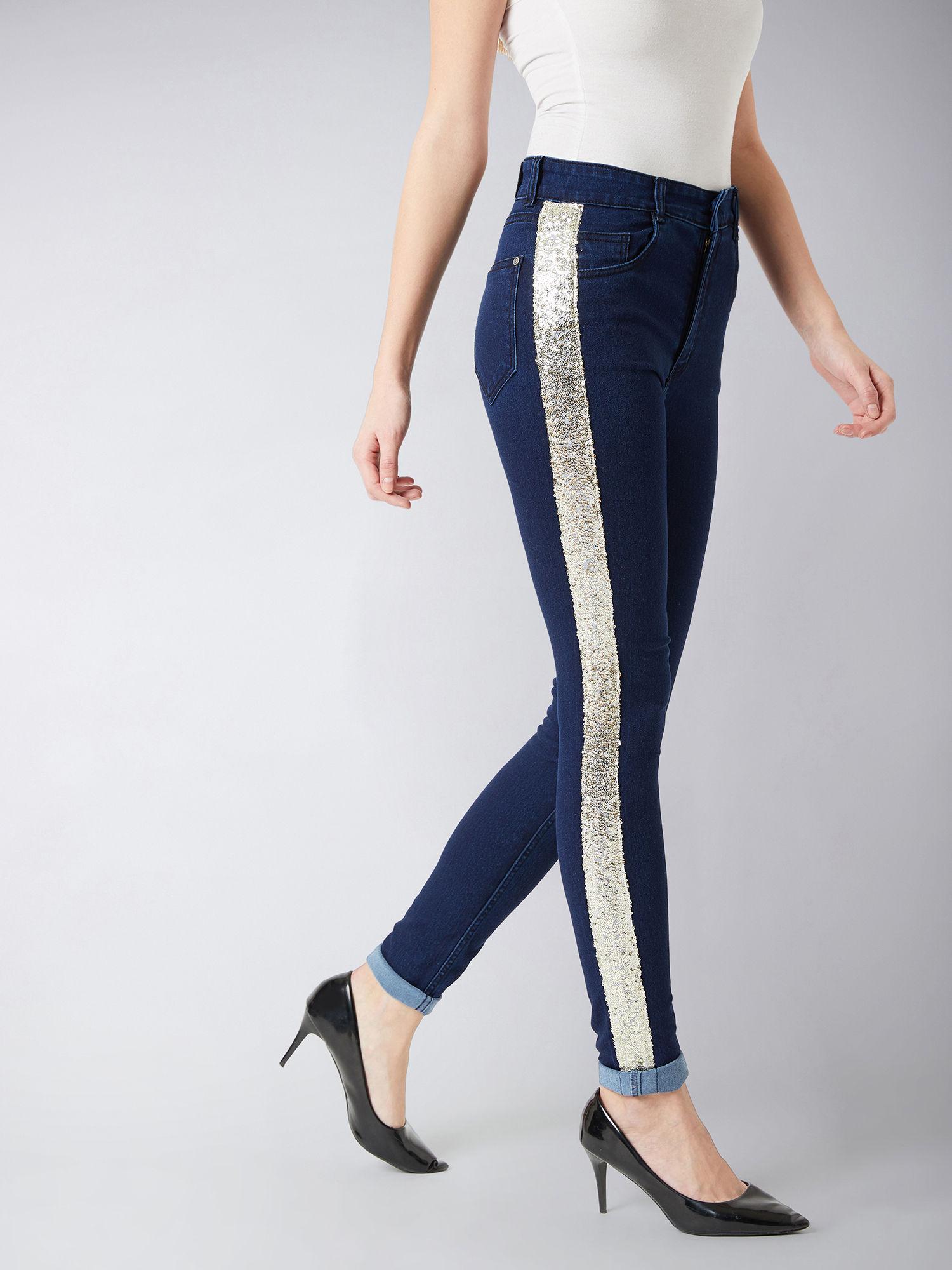 women's navy blue skinny mid rise clean look regular length denim jeans pant