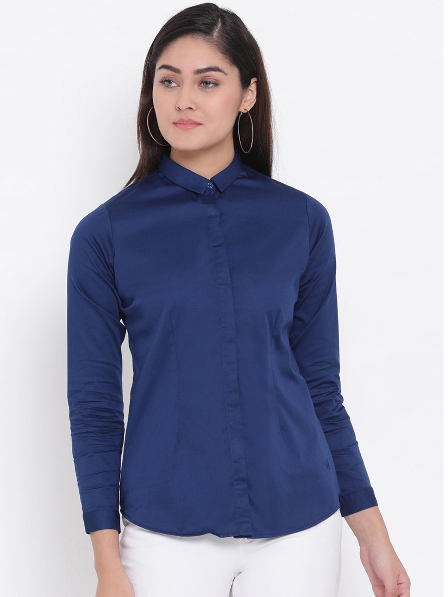 women's navy blue solid shirts