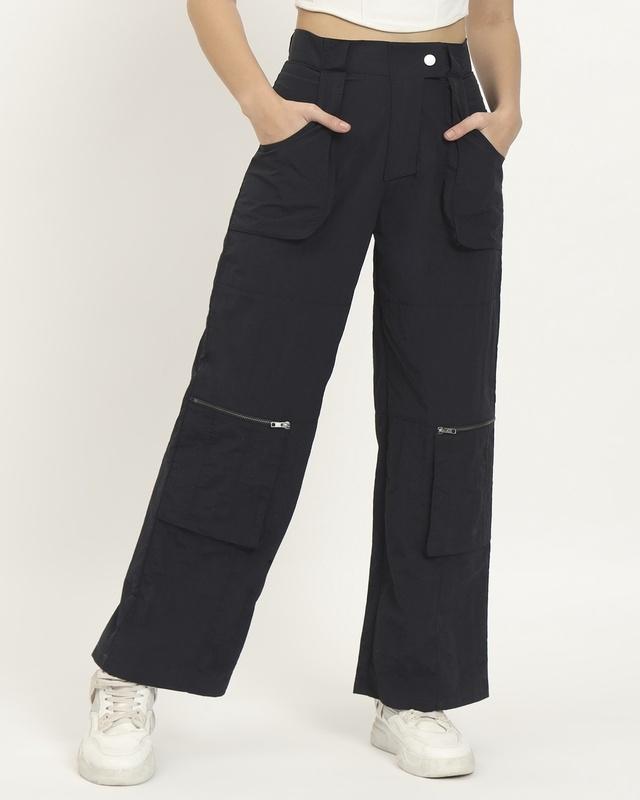 women's navy blue tapered fit cargo pants