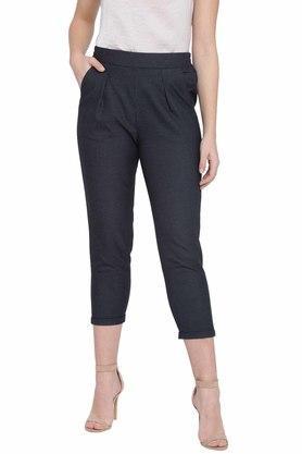 women's navy slip-on pleated trousers - blue