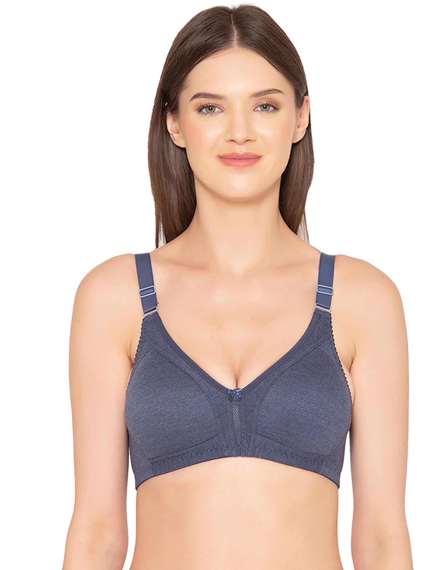 women's non-padded supima cotton spacer and minimiser bra - blue