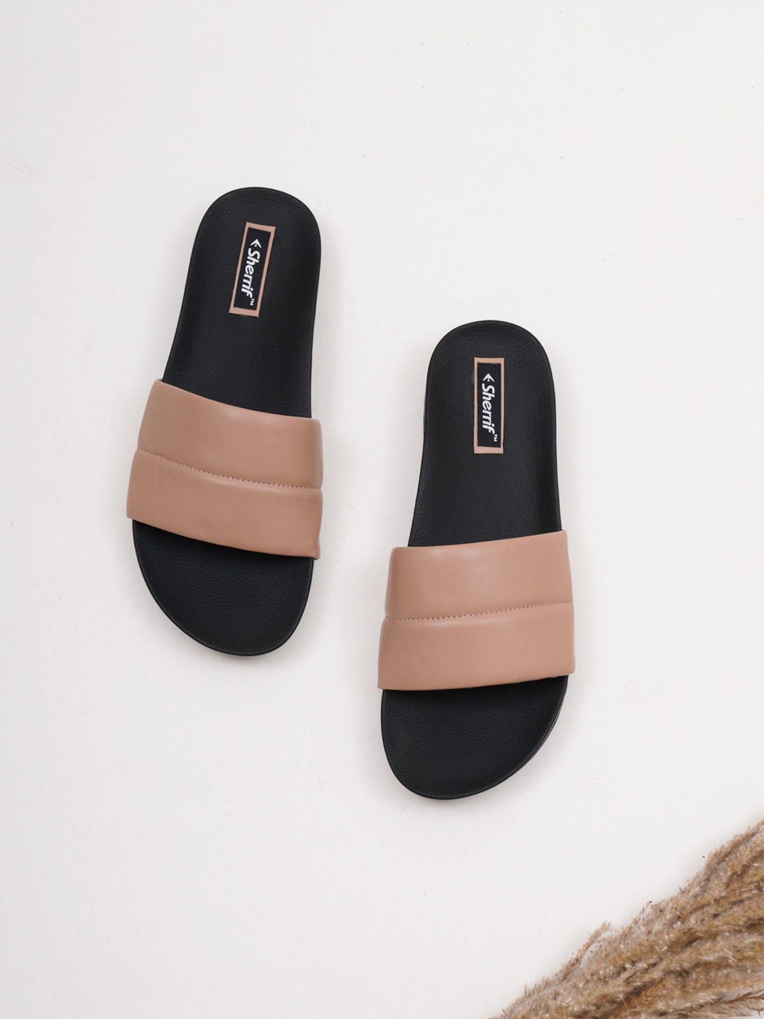 women's nude color flip-flops