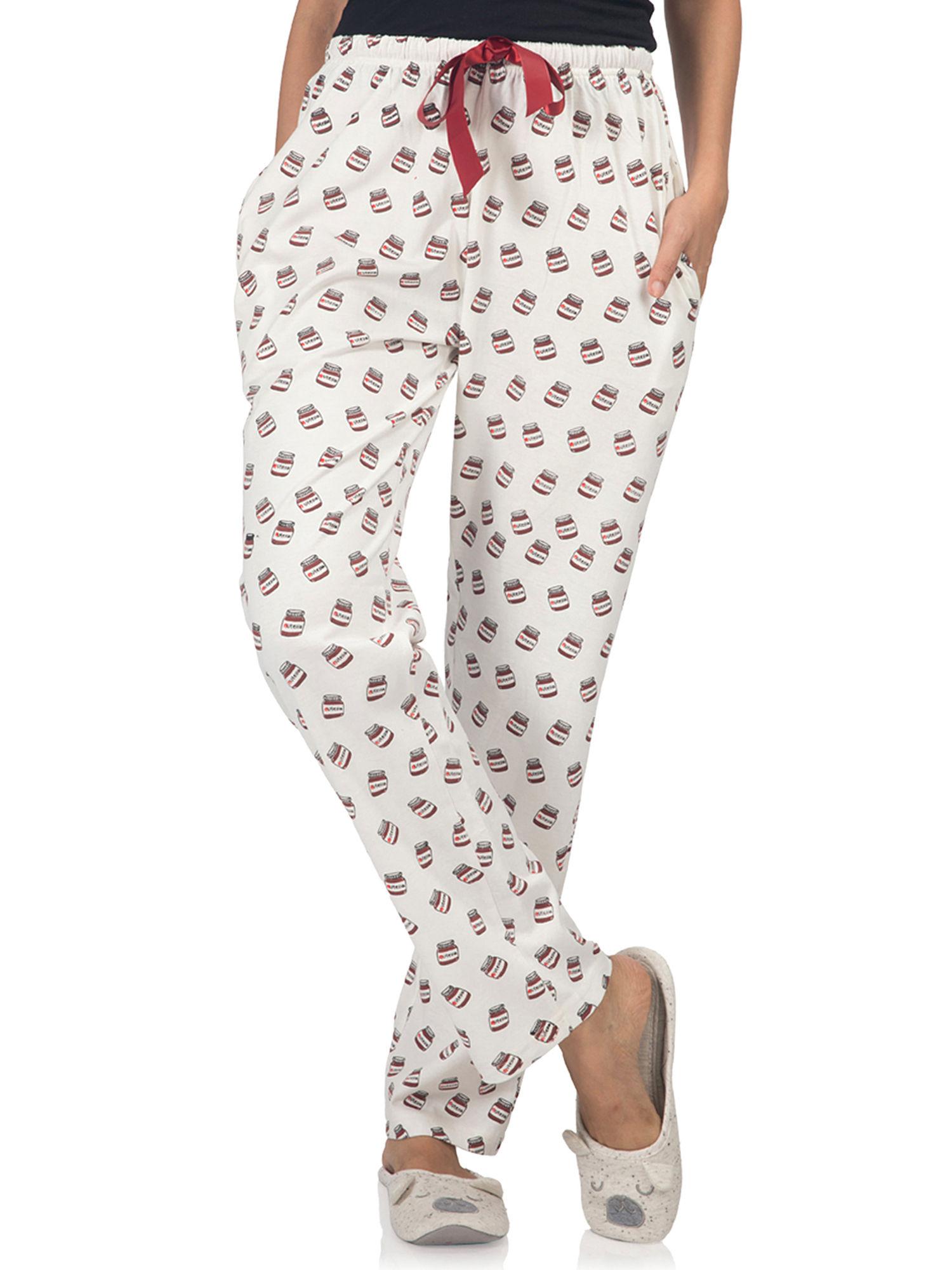 women's nutella printed white cotton pyjamas