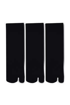 women's nylon ankle length fleece thumb winter socks - pack of 3 pairs - black