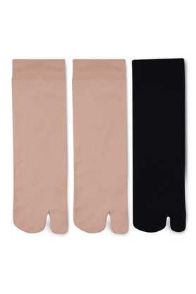 women's nylon ankle length fleece thumb winter socks - pack of 3 pairs - multi
