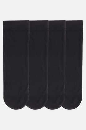 women's nylon ankle length transparent socks - pack of 4 pairs - black