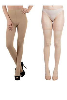 women's nylon opaque pantyhose stockings combo - natural