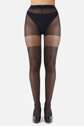 women's nylon sheer transparent pattern pantyhose stockings - black